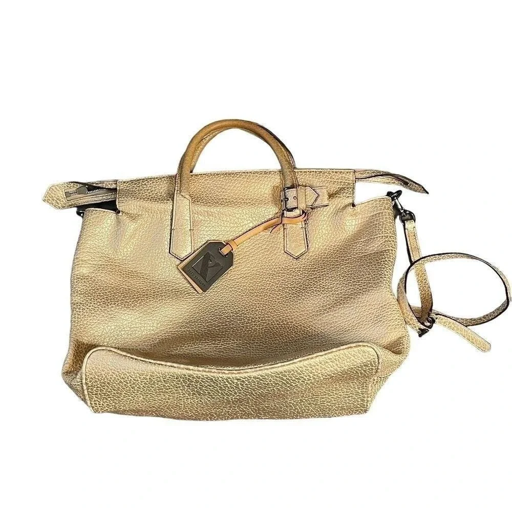Reed Krakoff Metallic Textured Leather Satchel Crossbody Shoulder‎ Bag Gold